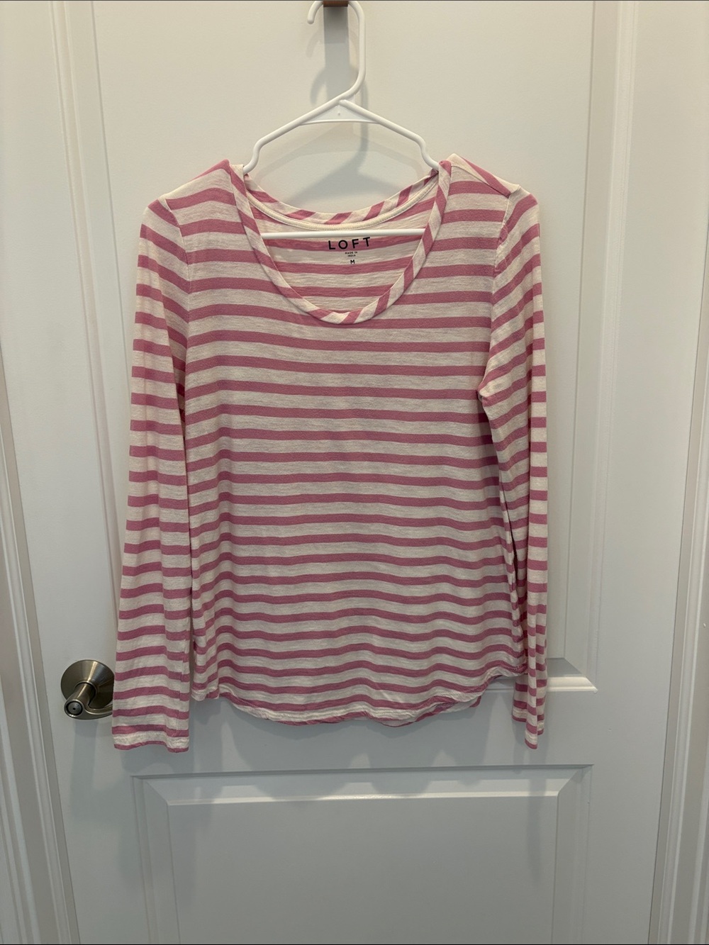 LOFT Pink and White Striped Long-Sleeve Tee